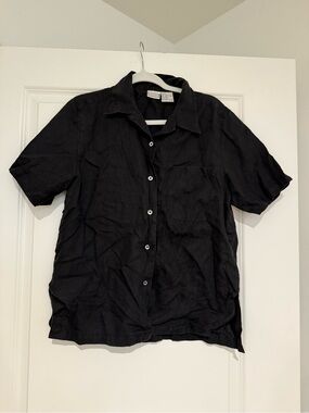 Edward men’s vintage linen button down shirt black size medium